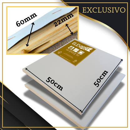 2 Lienzos de 50x50cm en 60x22mm+Lienzo Algodón 350gr/m2