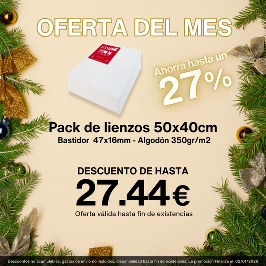 |Oferta Del Mes| Pack de  lienzos 50x40cm en 47x16mm |Algodón 350gr/m2| Unidades Limitadas